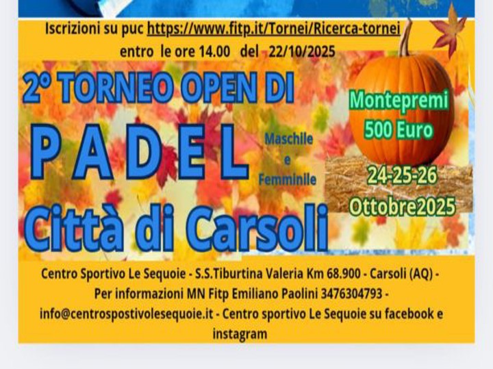 2 Torneo Open di PADDEL Città di Carsoli