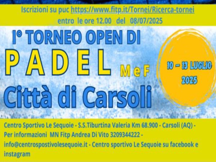I Torneo OPEN di Padel M e F Città di Carsoli